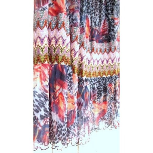 Vintage 90s sheer animal print floral knit Indian print boho maxi stretch skirt - Picture 2 of 5